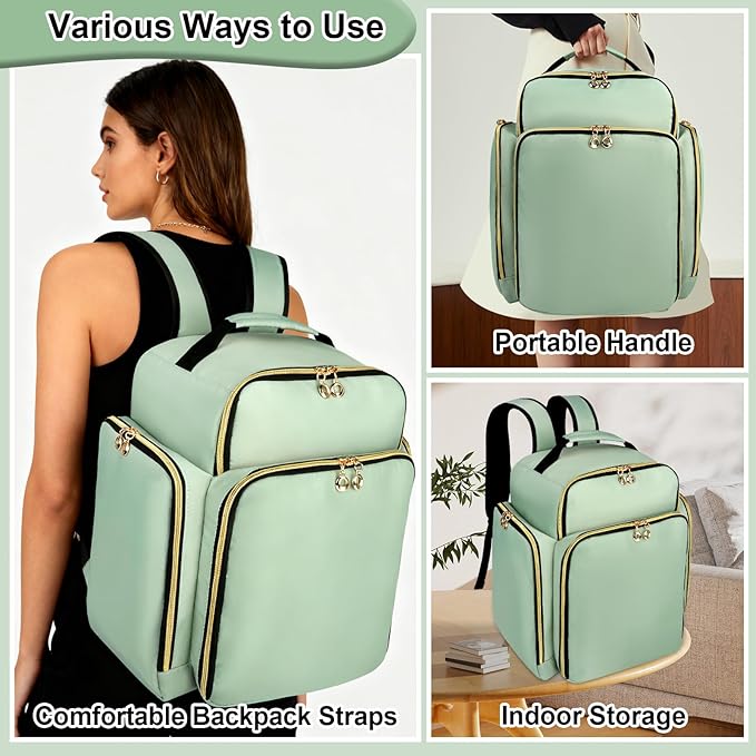 Nail Polish Organizer Backpack Holds 126 Bottles& Nail Lamp, Extra Large Nail Kit Supplies Organizer Bag with 3 Removable Cases, Portable Nail Organizers and Storage for Travel (Green)