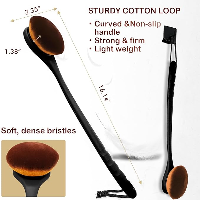 Extra Large Body Makeup Brush For Self Tanner, Sunscreen, Self Tan Back Applicator, Wide-Headed Kabuki Brush for Even & Pretty Lotion Application. Bronzer Blend, Long-Handle Face Leg Brush- Black