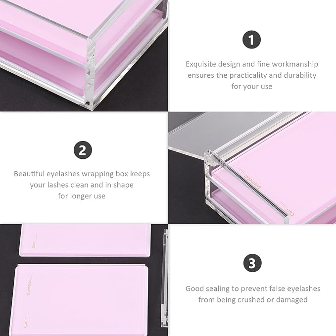 Homoyoyo Pink Acrylic False Eyelash Storage Box Lash Holder Salon Lash Case Cosmetic Display Organizer for Grafting and Travel
