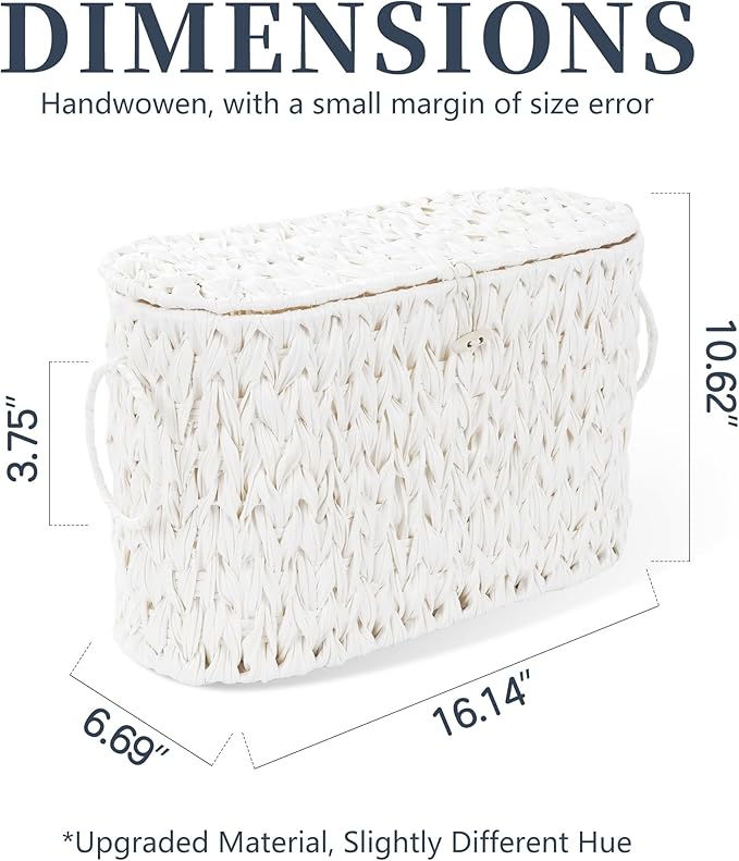 Toilet Paper Basket,Wicker Toilet Paper Storage with Lid,Decorative Boho Wicker Basket for Bathroom,Free Standing-Cream White