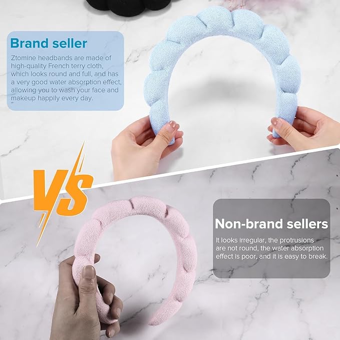 Spa Headbands for Washing Face or Facial, Set of 2 Skincare Headbands, Terry Cloth Headband Wash Combo Pack - Puffy Makeup Washing, Mask, Skin Treatment