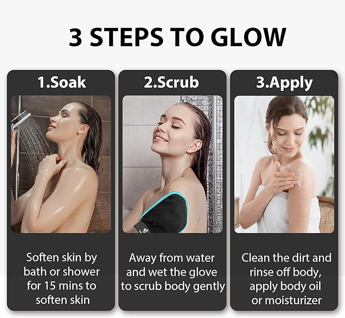 Exfoliating Gloves 2 Pcs, Exfoliating Body Scrubber for Bath Shower Exfoliation, Body Scrub Exfoliator Loofah Sponge for Dead Skin Remover, Korean Exfoliating Mitt (Grey)