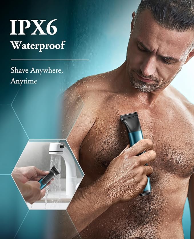 Body Hair Trimmer for Men - 2 in 1 Dual-Head Electric Shaver & Groomer, Ball Shaver with 30° Rotating Blade Adjustable Comb Mens Electric Razor IPX6 Wet & Dry for Face Groin Pubic Hair Trimmer Green