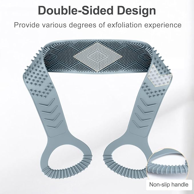 Silicone Back Scrubber for Shower Men, Dual-Sided Back Exfoliator Washer Scrub Strap - 100% Back Coverage to Clean, Exfoliate and Massage, Hygienic, Durable and Easy to Clean, Grey - 36 Inch
