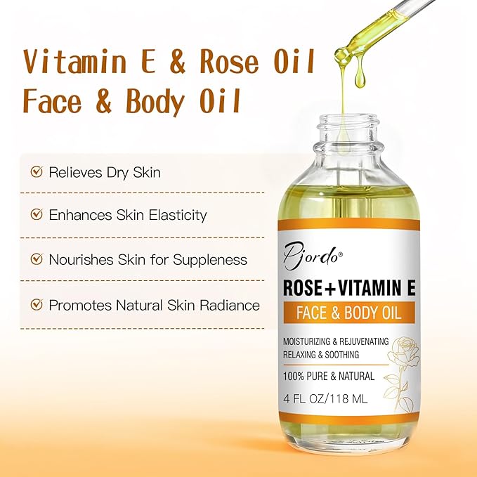 Vitamin E Rose Oil & Gua Sha Massage Tools Set, Gua Sha Oil for Face & Body, Organic Vitamin E Oil for Moisturizing and Hydrating, Anti Aging, Self Skin Care Gifts for Her Women