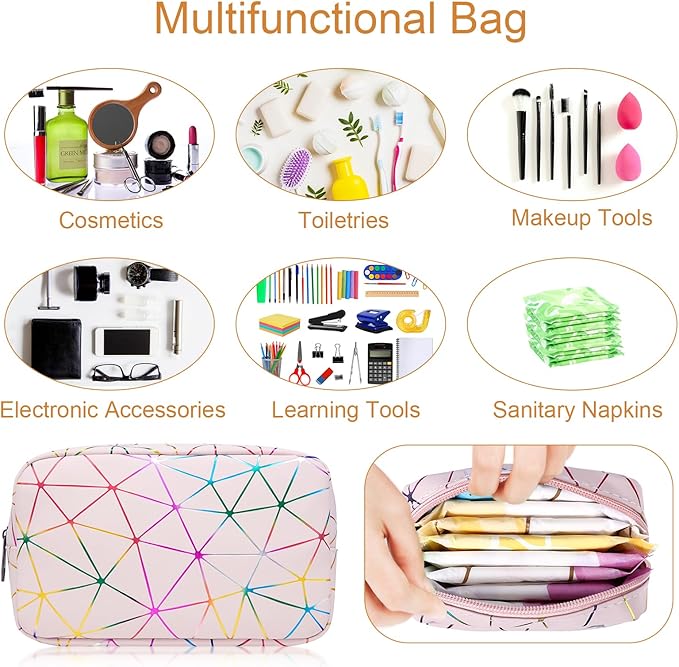 Period Bag for Teen Girls, Leather Sanitary Napkin Storage Bag, Portable Menstrual Pad Bag Period Pads Pouch, Small Make Up Bags