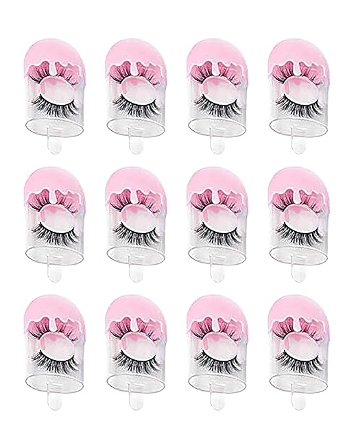 12 Packs Cute Ice Cream Shape Plastic False Eyelashes Packaging Case Empty Eyelash Storage Box Candy Container with Trays Mink Lashes Box Holder Travel Cosmetic Case for Women Girls,Pink …