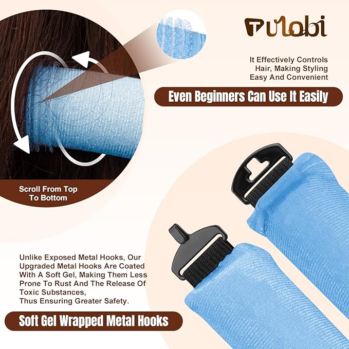 TULOBI 3 Pcs Heatless Curls Overnight - Upgraded Velvet Heatless Hair Curler with Velcro Fastener, Overnight Jumbo Blowout Rods, Hair Curlers to Sleep in for All Hair Types (Blue)