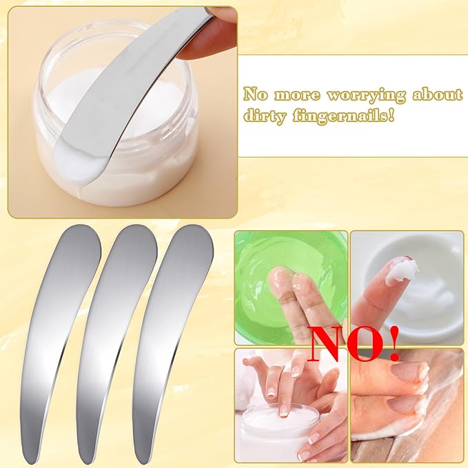 6PCS Mini Metal Face Mask Spatula, Stainless Steel Skincare Spatula, Reusable Cosmetic Spatulas for Blending and Sampling Plant Masks, Skin Care Creams, Eye Cream, Essences (2 Styles)