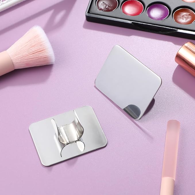 2PCS Nail Art Palette: 2Pcs Makeup Mixing Plate Ring - Stainless Steel Nail Art Cosmetic Ring Palette Metal DIY Paint Color Mixing Palette Tool