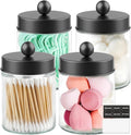 4 Pack Glass Apothecary Jars with Lids for Bathroom, Cute Qtip Holder, Black Bathroom Accessories Set, Small Bathroom Canisters with Lids for Q-Tips, Cotton Swabs, Black Bathhouses Decor