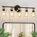 Bathroom Light Fixtures, 5-Light Coastal Vanity Lights with Crystal Glass Shade, Black Bathroom Wall Lamp for Mirror Kitchen Hallway Cabinet