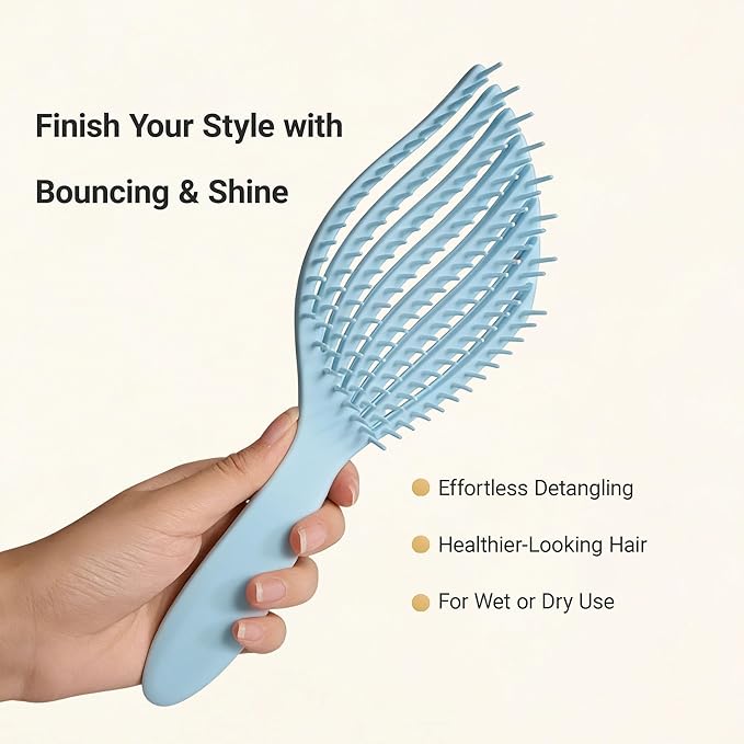 Detangler Brush for Curly Hair, Flexible Hair Brush, Curl Defining Brush – for Detangling with Soft Strands, Easily Combs Through Wet or Dry, Thick Curly Hair (Blue)