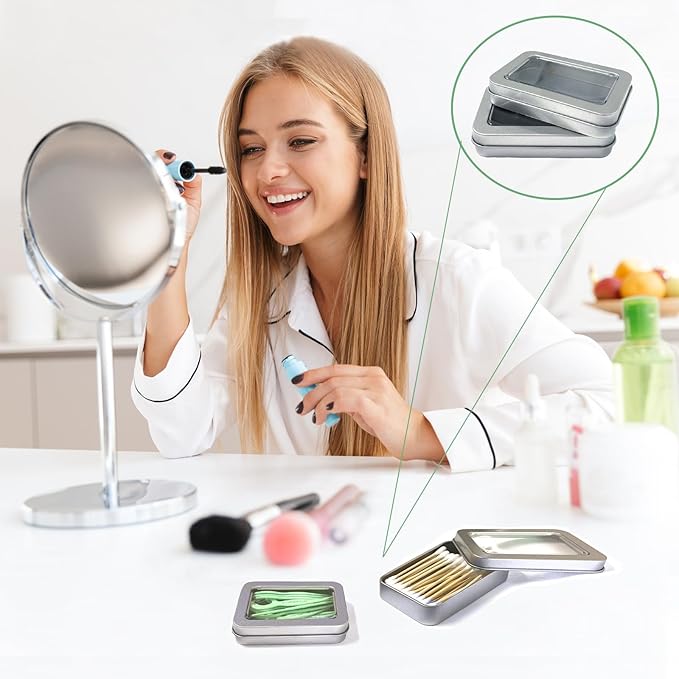 Cotton Swab Holder for Travel, 2 Pcs Portable Small Dental Floss Holder Empty Metal Cotton Ball Holder, Travel Floss Picks Case with Dustproof Lid for Cotton Swabs Hair Ties Floss