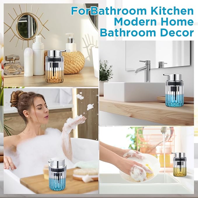 2 Pcs Refillable Clear Foaming Hand Soap Dispenser 10 oz Plastic Dispenser Pump Lotion Foaming with Silver Pump for Bathroom Vanities Kitchen