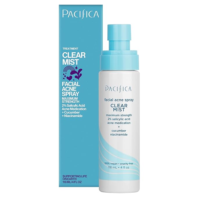 Pacifica Facial Spray for Acne Treatment - Clear Face Mist Acne Spray w/ 2% Salicylic Acid Niacinamide & Aloe - Acne Cleanser - Targets Bacteria for Teens & Adults Vegan Clean Dermatologist Tested