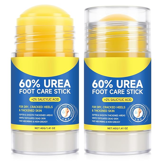 60% Urea with 2% Salicylic Acid Urea Foot Care Stick, 2PCS Heel Stick for Cracked Feet, Foot Care Cream Moisturizer for Dry Cracked Feet, Knees, Elbows, Hands