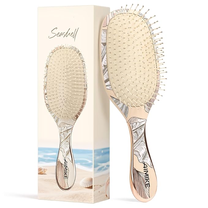 AIMIKE Paddle Hairbrush for Women & Kids – Gentle Hair Brush Detangler for Fine Thin Hair, Soft Flexible Bristles Smooth Knots Painlessly, Makes Brushing Fun for Kids, Works on Wet Dry Hair