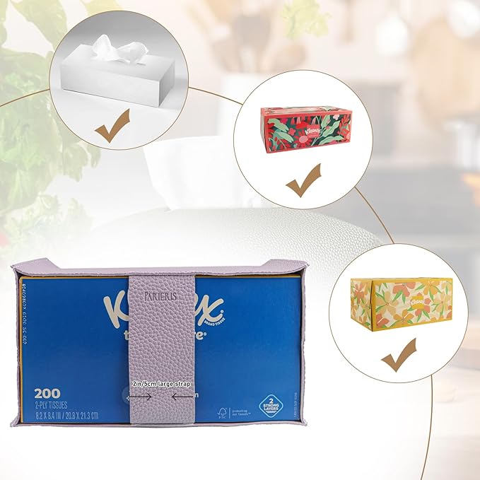 Tissue Box Cover PU Leather Tissue Holder Rectangle Facial Tissue Case Tissue Box Organizer Dispenser for Bathroom, Kitchen, Home, Office, Tabletop (Violet, Short)
