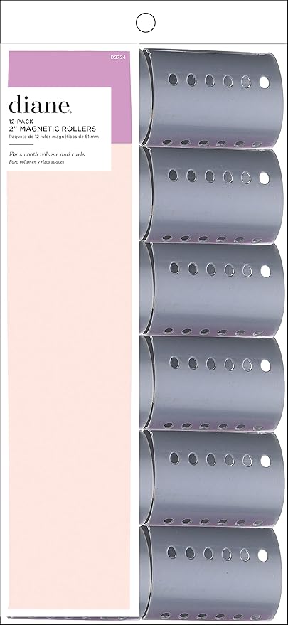 Diane 2-Inch Magnetic Hair Rollers, Secure Hold for Curls and Volume, Ideal for Styling with Pins, Picks, or Clips, Easy to Clean and Maintain, Grey, 12 Count