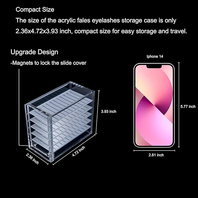 Lash Organizers and Storage, Upgraded Design Lash Tray for Lash Extensions with magnet cover, Clear Small Acrylic 5-Layer Transparent Lash Tiles for Lash Extension