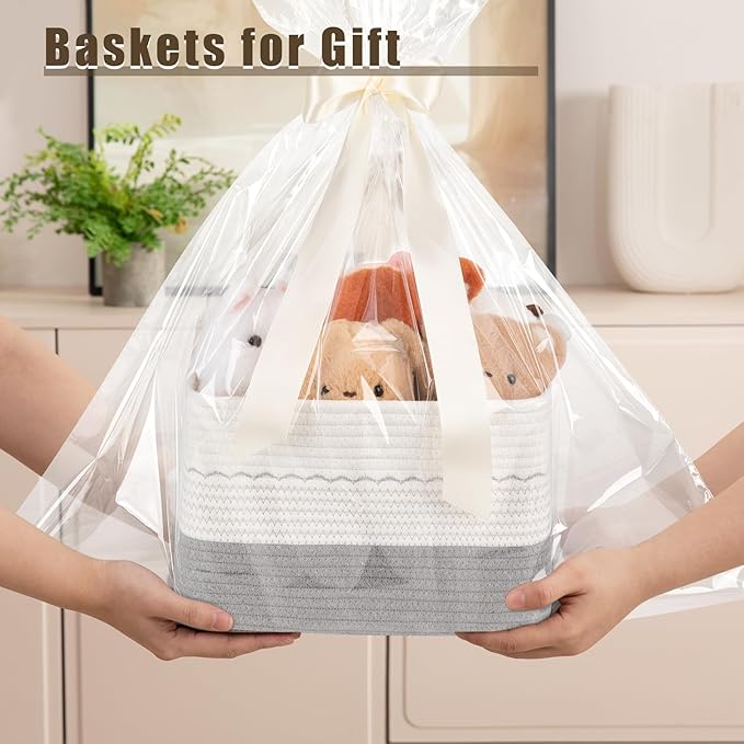 4 Pack Storage Baskets for Organizing, 13"X9"X7.87", Decorative Cotton Rope Baskets for Shelves, Small Woven Basket for Toys, Books and Towels, Grey & White