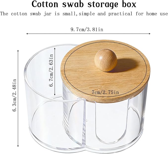 Cotton Round Holder, Dual Compartment Qtip Dispenser with Removable Dustproof Lid, Clear Plastic Cotton Pad Holder, Countertop Cottons Ball Holders Storage Container