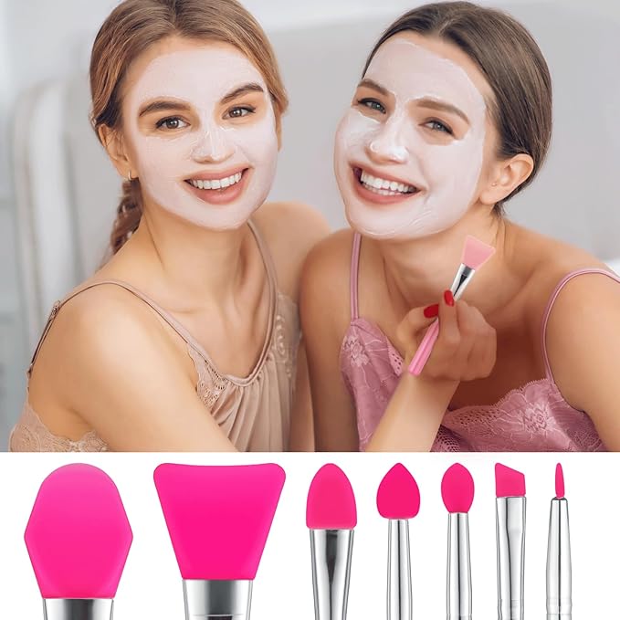 7PCS Silicone Brush Applicator Kit, Resin Brush Applicator UV Resin Brushes Applicators Jelly Brushes Applicators for Cream Makeup Products and Epoxy Art Crafting, Red