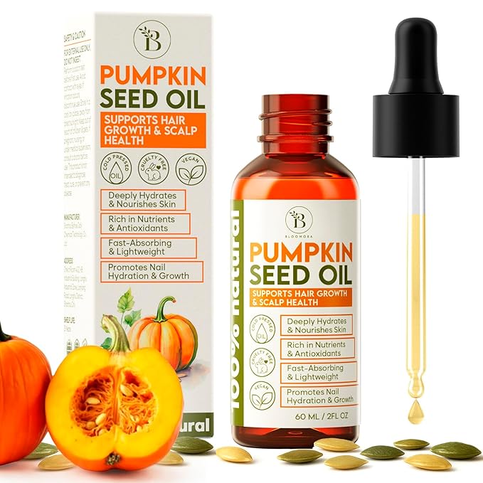 Cold Pressed Pumpkin Seed Oil for Hair Care, Dry Scalp Oil, Skin & Nail Hydration (2Fl Oz), Pumpkin Seed Extract Drops for Scalp Care, Smooth Split Ends, Natural Hair Serum Alternative