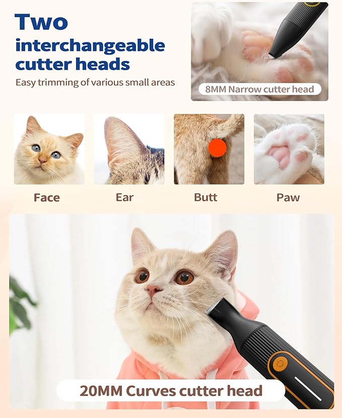 Dog & Cat Grooming Kit for Thick Coats, Heavy Duty Rechargeable Trimmer with LED Display & Storage Bag (Orange, 2 in 1)