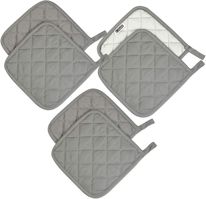 6 Pack Potholders Kitchen Pot Holders Set,Cotton Pot Holders for Kitchen 7 inch hot Pads,Heat Resistant Hot Pads for Cooking and Baking Dark Grey