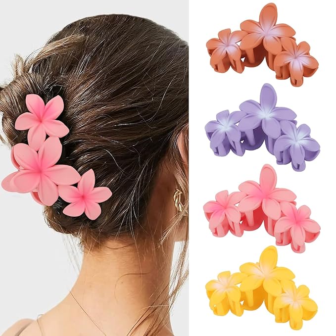 Hair Clip, 4PCS Flower Hair Claws for Women & Girls, Tropical Style, Strong Hold, Acrylic, Floral Theme, Hair Accessories for Thick Thin Hair, Party, Wedding, Beach, Versatile Use