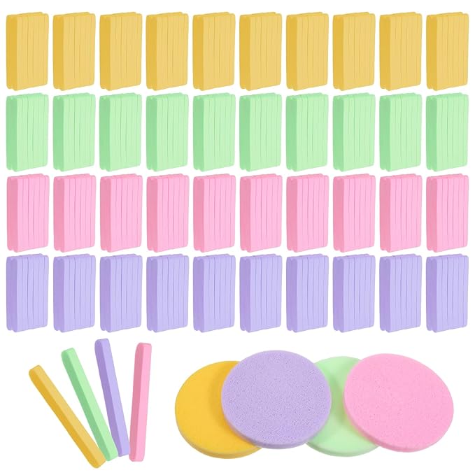 480 Count Compressed Facial Sponges, PVA Professional Makeup Removal Round Face Wash Sponges, Round Compress Face Cleaning Sponge for Cleansing Exfoliating(Yellow Purple Blue Pink)