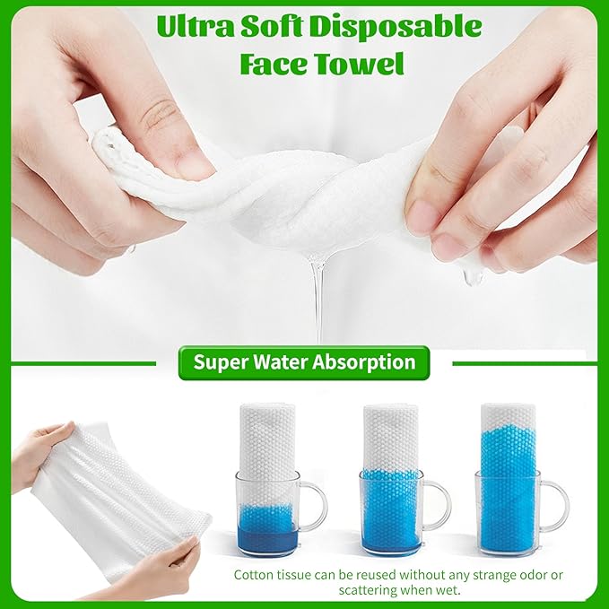 Disposable Face Towels 100 Count, Biodegradable Facial Towels for Sensitive Skin, Ultra Soft & Thick Face Cloth, Lint- free Dry Wipes for Makeup Remover, Skincare and Cleansing (6 Pack)