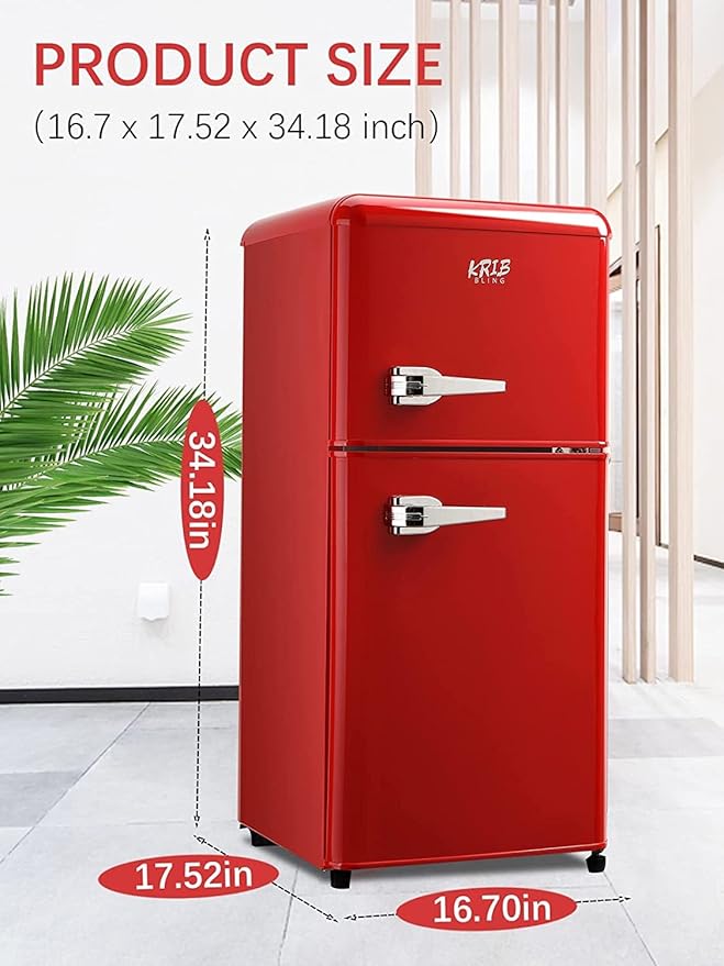 Mini Fridge With Freezer,Refrigerator With 2 Doors,7- Level Adjustable Thermostat, Removable Glass Shelves For Bedroom, Office, Kitchen, Apartment, Dorm, 3.5 Cu. Ft Red