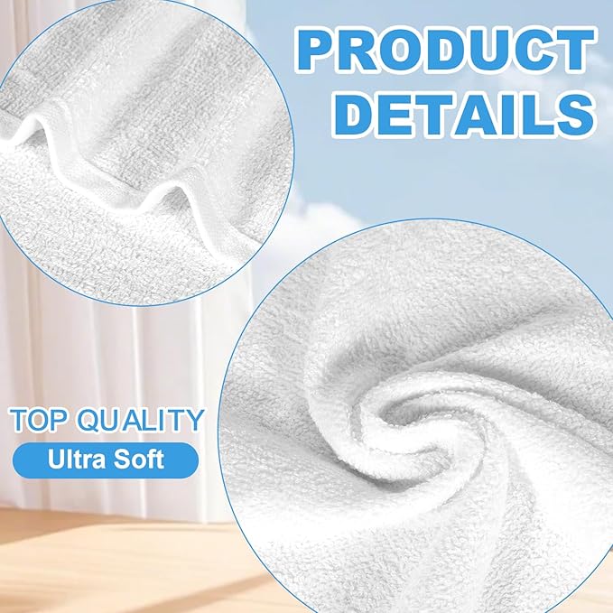 36 Pack 100% Cotton Wash Cloth, 12x12 Inch Highly Absorbent and Soft Feel Fingertip Towels, Machine Washable Washcloths for Bathroom, Gym, Hotel, Spa and Kitchen, White