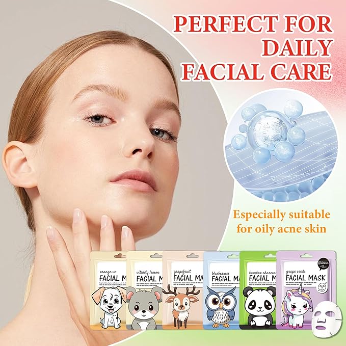 12 Pack Variety Facial Sheet Masks Skin Care Set, Hydrating Bulk Sheet Face Masks Skincare Gifts Set for Women Men, Long Lasting Moisturizing Face Mask Skincare for All Skin Type（11)