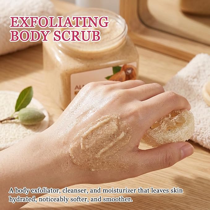 Almond Body Exfoliator, Deep Cleaning Exfoliating Body Scrub, Moisturizing Nourishing Salt Rose Body Scrub, 350 g