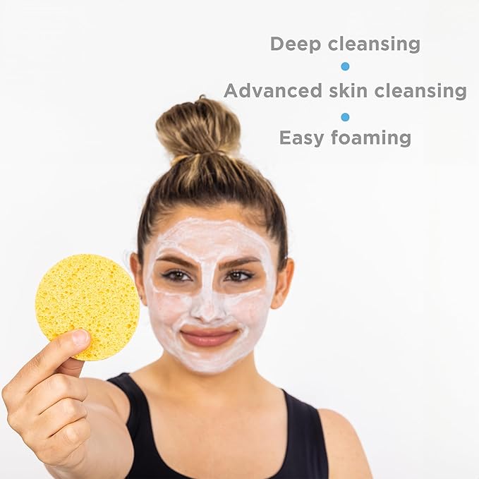 60 Count Compressed Facial Sponges - Natural Wood Pulp Round Esthetician Face Sponges for Cleansing, Daily Face Washing, Exfoliating Makeup, and Mask Removal (Yellow)