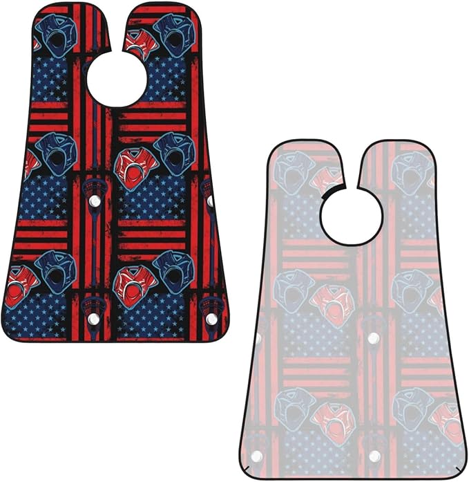 Beard Bib Apron for Men Shaving, Waterproof Non-Stick Hair Catcher with Suction Cups, Grooming Essential for Dad Husband, USA Vintage American Lacrosse Sticks Ball Flag Shave Bib