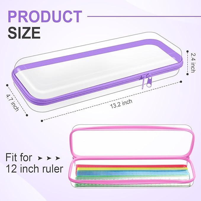 Hoolerry 4 Pcs Hard Clear Zipper Case Makeup Bags Plastic Zipper Pouch Transparent Storage Box Containers for Cosmetics, Snacks, Building Blocks, Puzzles(Clear,13.2 x 4.7 x 2.4 in,Pastel)