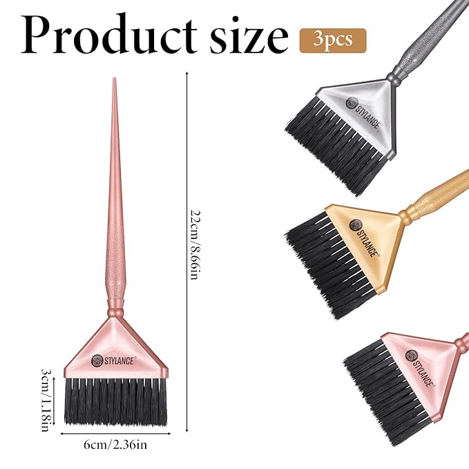 3Pcs Gold Hair Color Brush Color Applicator Brush Hair Coloring Brushes Salon Applicator Tint Brushes for Hairs Dye Professional Stylist Hairs Coloring Tool for Salon Home, Silver, Rose Gold