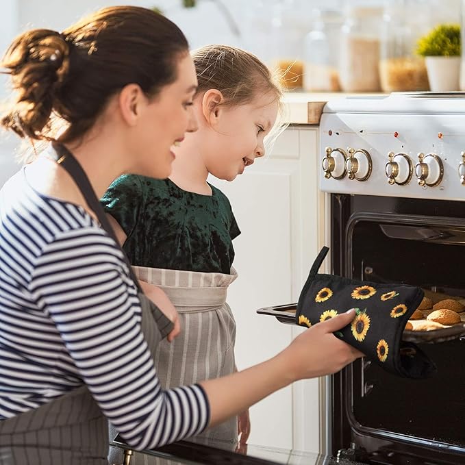 Bencailor 12 Pcs Pot Holders with Pocket Kitchen Hot Potholders Hot Pad Oven Mitts Cookie Bag Oven Gloves for Kitchen Gift Baking Cooking(Yellow,Black and White Sunflower)
