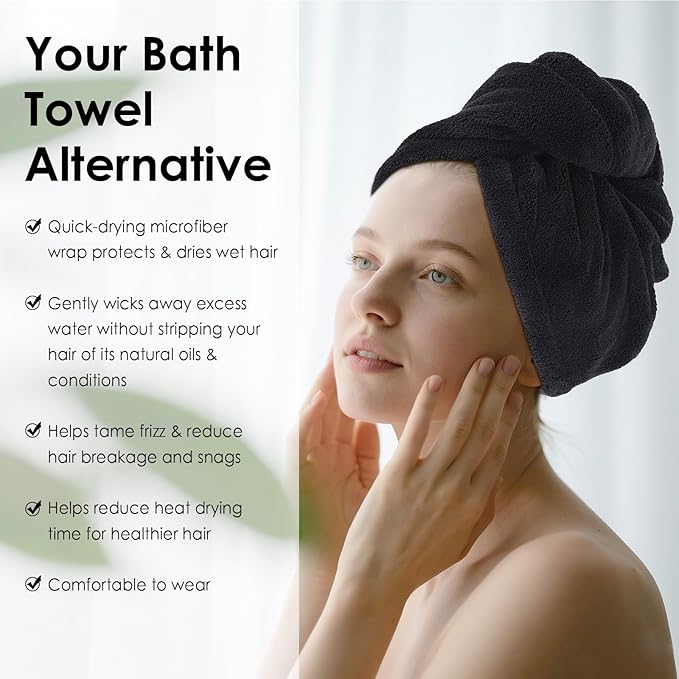 SINLAND Microfiber Hair Drying Cap Hair Towel Turban Twist for Women Fast Drying Towels Head Turban Absorbent Soft Lightweight Black 3 Pack