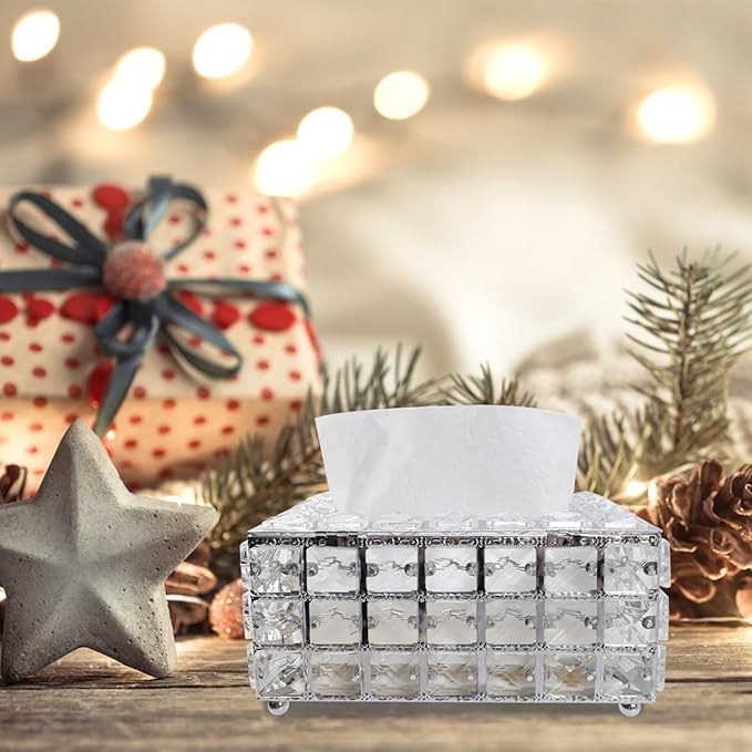 Geesatis Tissue Box Cover, Rectangle Tissue Box Holder, Rectangular Napkin Facial Tissues Holder for Bathroom Toilet Bedroom Living Room Table Desk Office Dresser, 1 Pcs Silver 8''x4.5''x3.5''