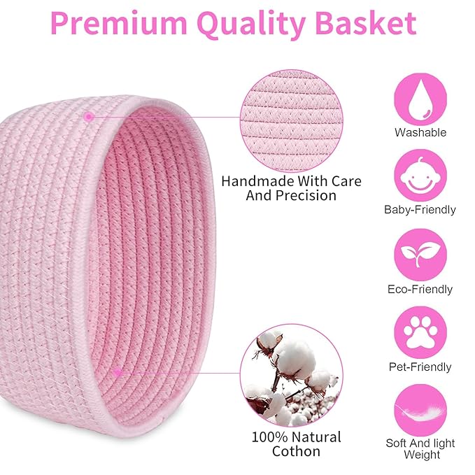 【2 Pack】ABenkle Small Woven Baskets, Tiny Oval Shallow Storage Baskets, Mini Cotton Rope Empty Decorative Basket, Boho Little Organizer Bins for Bathroom, Cat Dog Toy Gifts Baskets