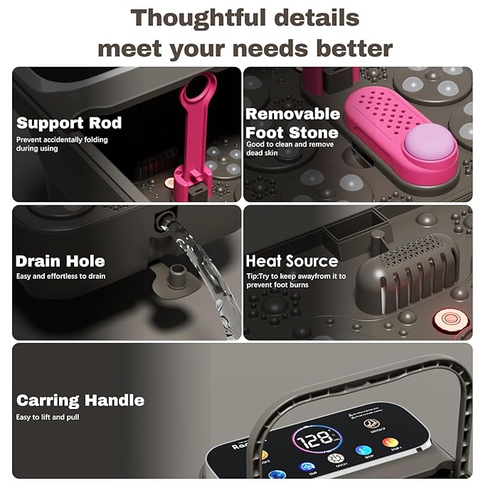 Foot Spa Electric Rotary Massage, with Touchscreen Pro Color Display, Collapsible Foot Bath with Heat, Bubble,Remote Control, Temp Control, and 24 Motorized Shiatsu Massage Balls (Dark Grey)