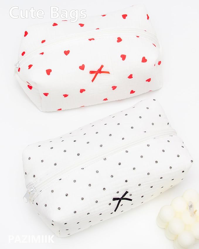 PAZIMIIK Cozy Makeup Bag Small Aesthetic Travel Zipper Cosmetic Pouch for Women Make Up Beauty Accessories Brushes,Polka Dot