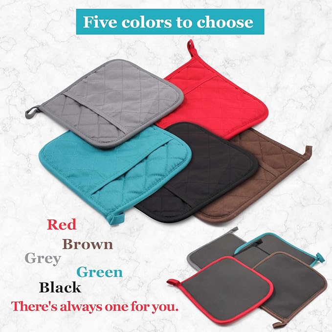 2Pcs Cotton and Neoprene Oven Pads Pot Holders with Pocket 8"x8.5" Dual-Function Hot Pad Set for Finger Hand Wrist Protection Heat Resistant to 428°F,Gray
