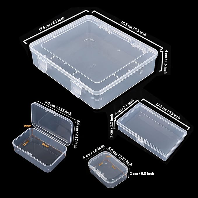 28 Pack Rectangular Clear Plastic Storage Containers Box with Hinged Lid for Beads and Other Small Craft Items (Mixed Sizes 1)